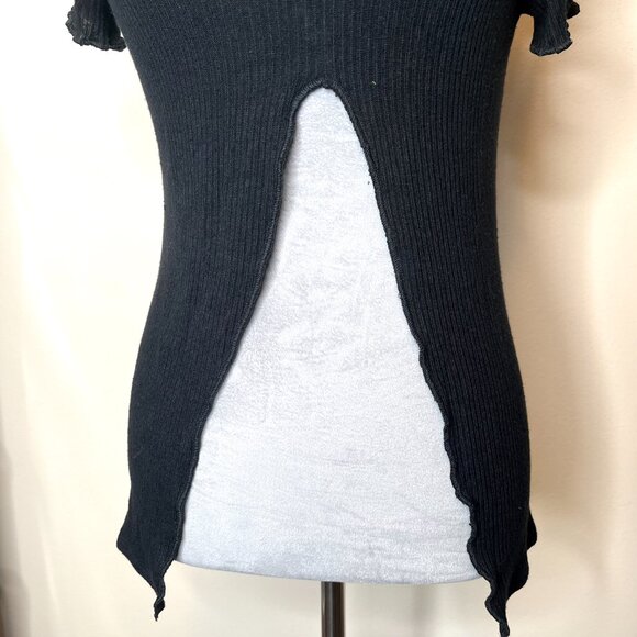 Sweater Knit Button Shirt Size Medium Short Sleeve Crop Top Cut Out Womens 90s S - Picture 4 of 9